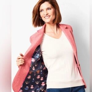 NWT Talbots Aberdeen Herringbone Wool  Blazer in Pink, Size 14
